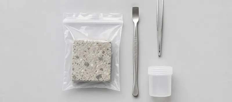 Versiegelte Materialprobe mit Probenahme-Werkzeug für den Asbest-Schnelltest