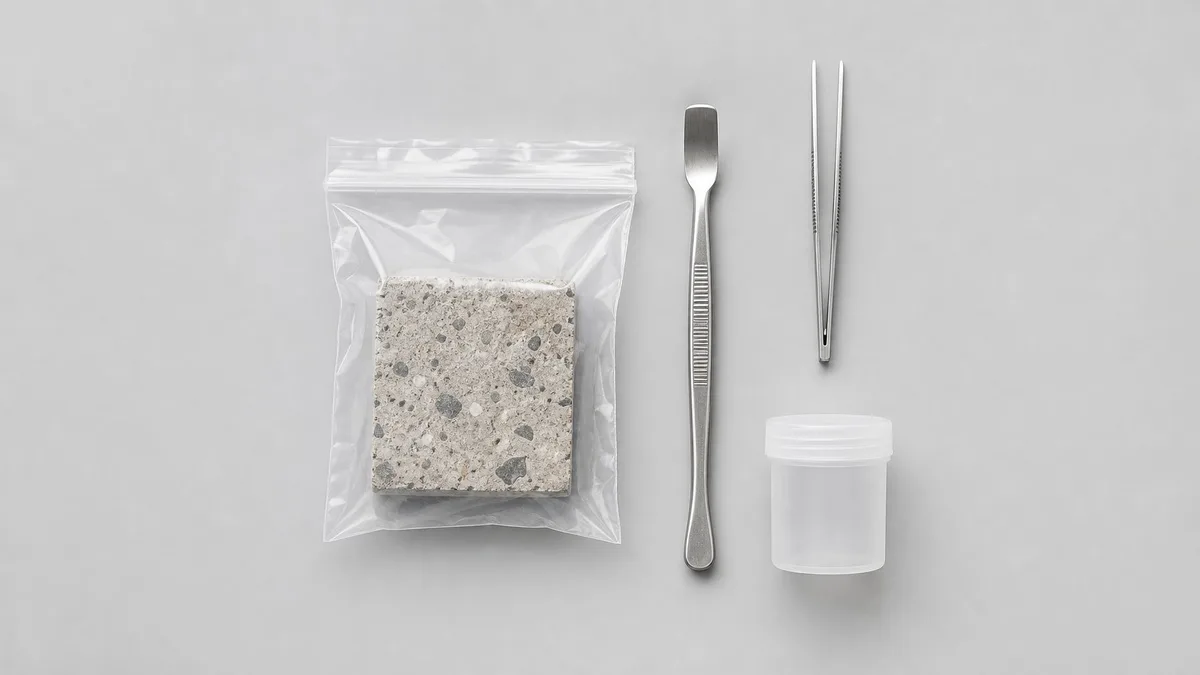 Versiegelte Materialprobe mit Probenahme-Werkzeug für den Asbest-Schnelltest