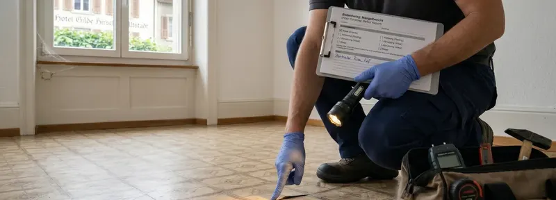 Fachkraft bei der Vor-Ort-Begehung und Probennahme zur Asbestabklaerung