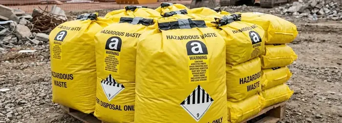 Luftdicht verpackte Asbestabfaelle bereit fuer den Transport zur Reaktordeponie